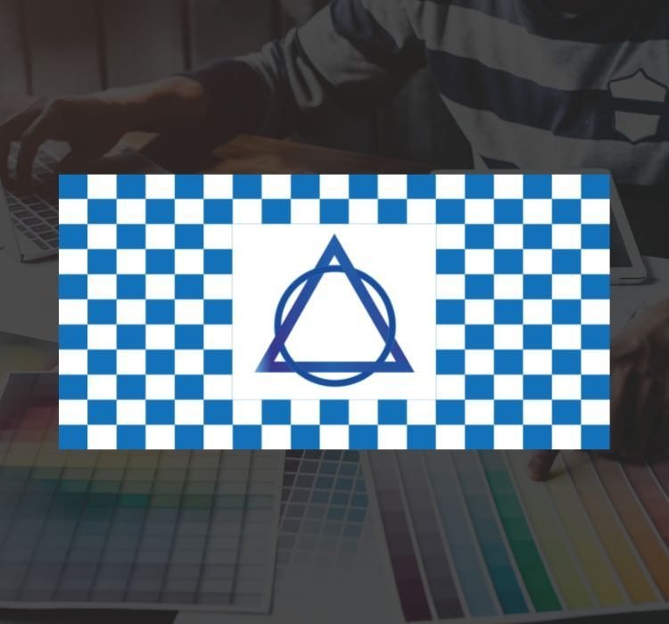 Creative blue and white geometric branding pattern showcased in our Graphic Design Portfolio for modern identity design.
