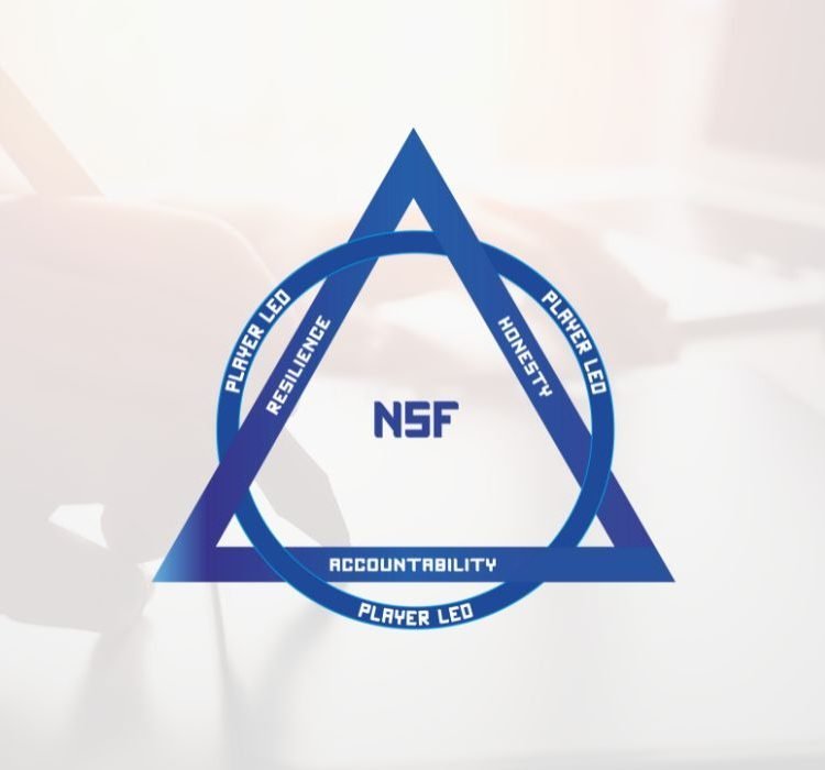 NSF logo design featured in our Graphic Design Portfolio, showcasing resilience, honesty, and accountability through a triangular emblem.