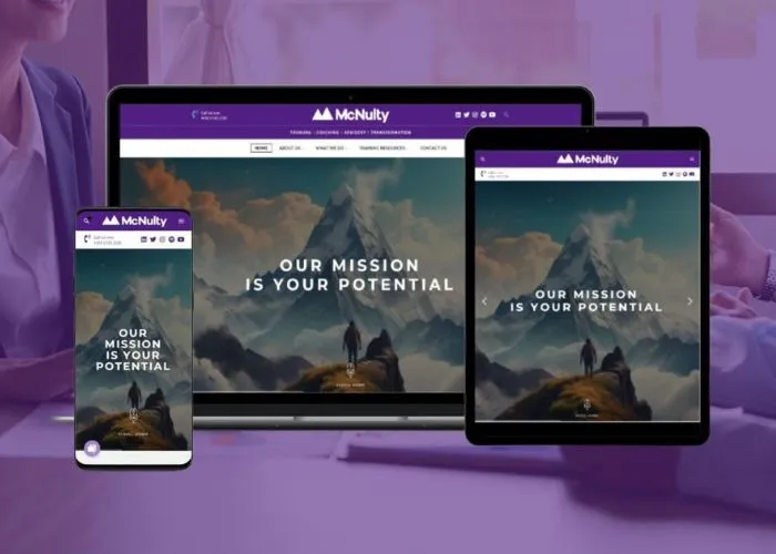 Cross-device presentation of McNulty's motivational website, featuring Advanced Solutions' skill in creating inspirational web design.