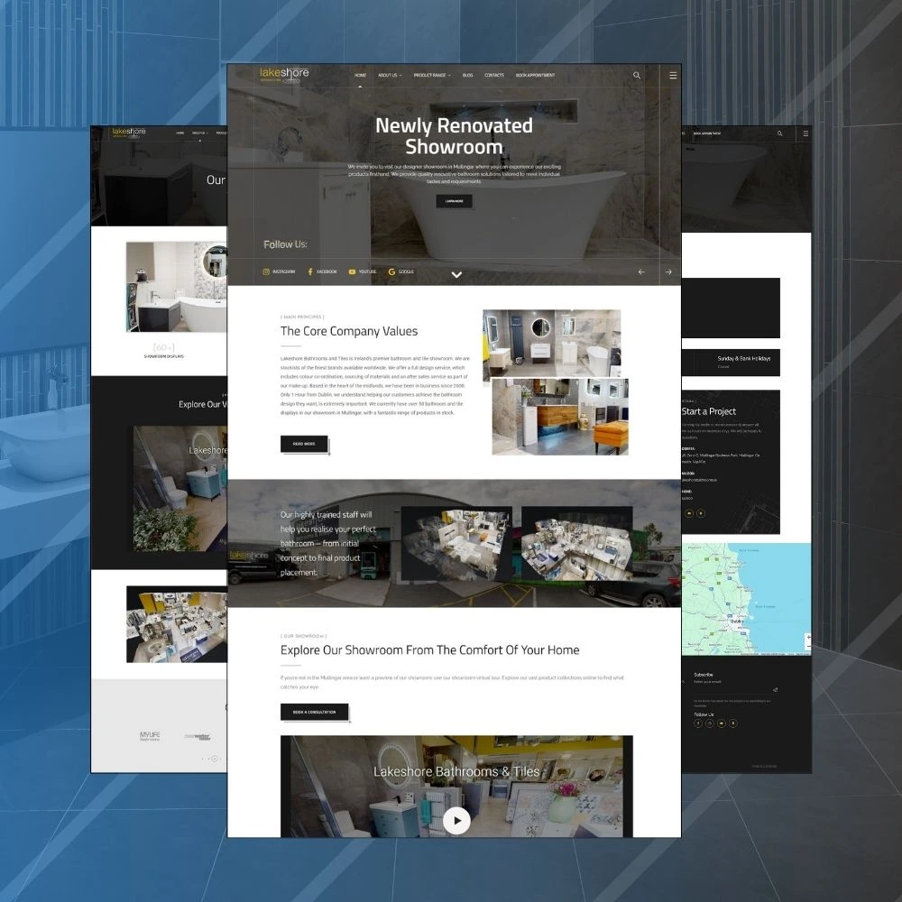 Bathroom showroom web design for Lakeshore Bathrooms & Tiles showcasing bathroom renovations