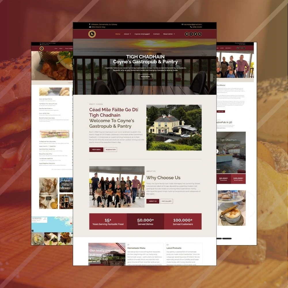 Gastropub web design for Coyne's Gastropub & Pantry, featuring Irish cuisine and services