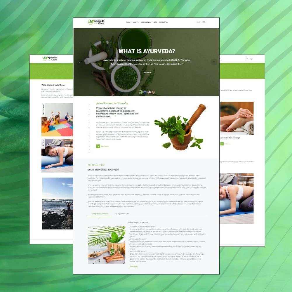Health & wellness web design for Ayurveda with Ciara, featuring natural healing treatments