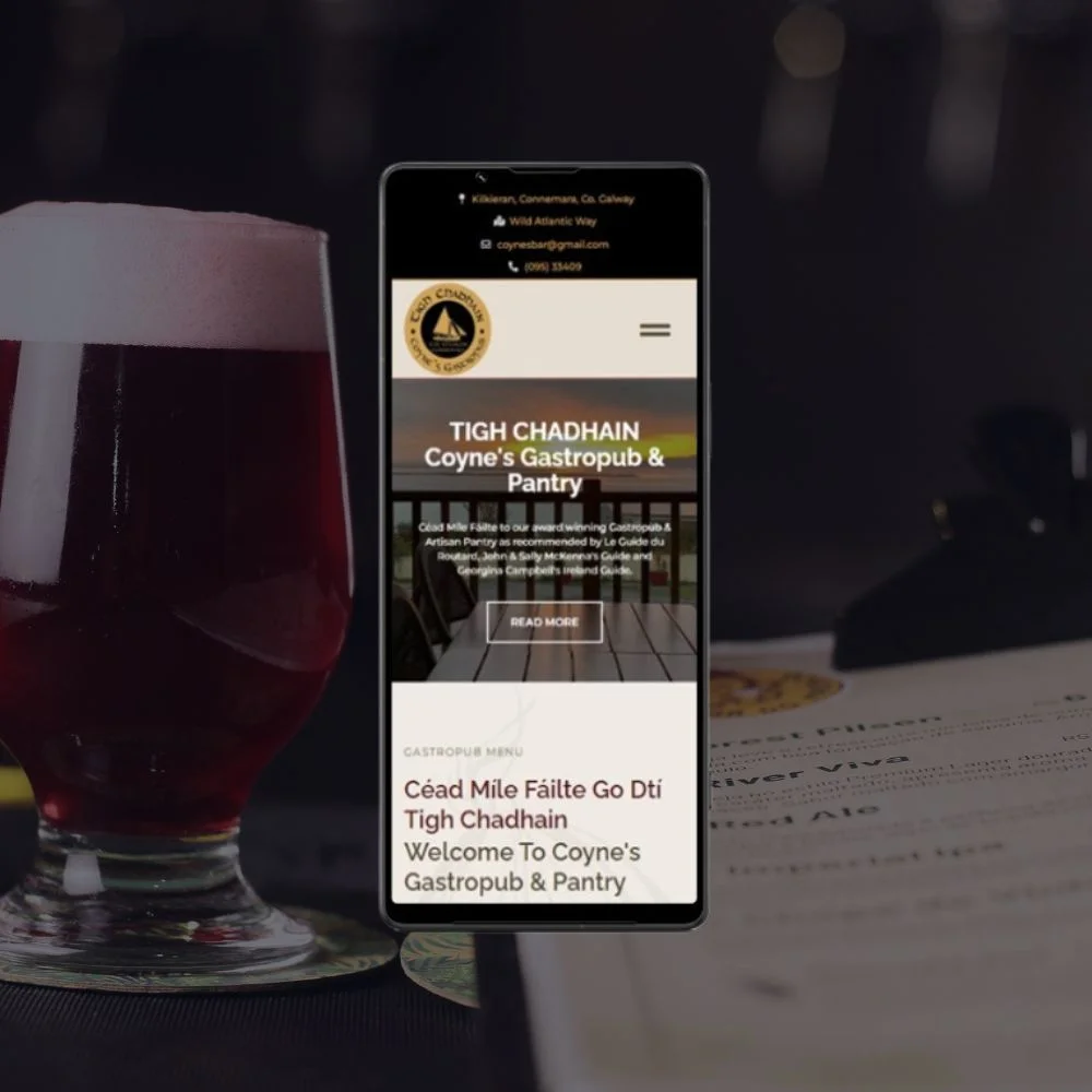 Mobile view showcasing website design for gastropubs