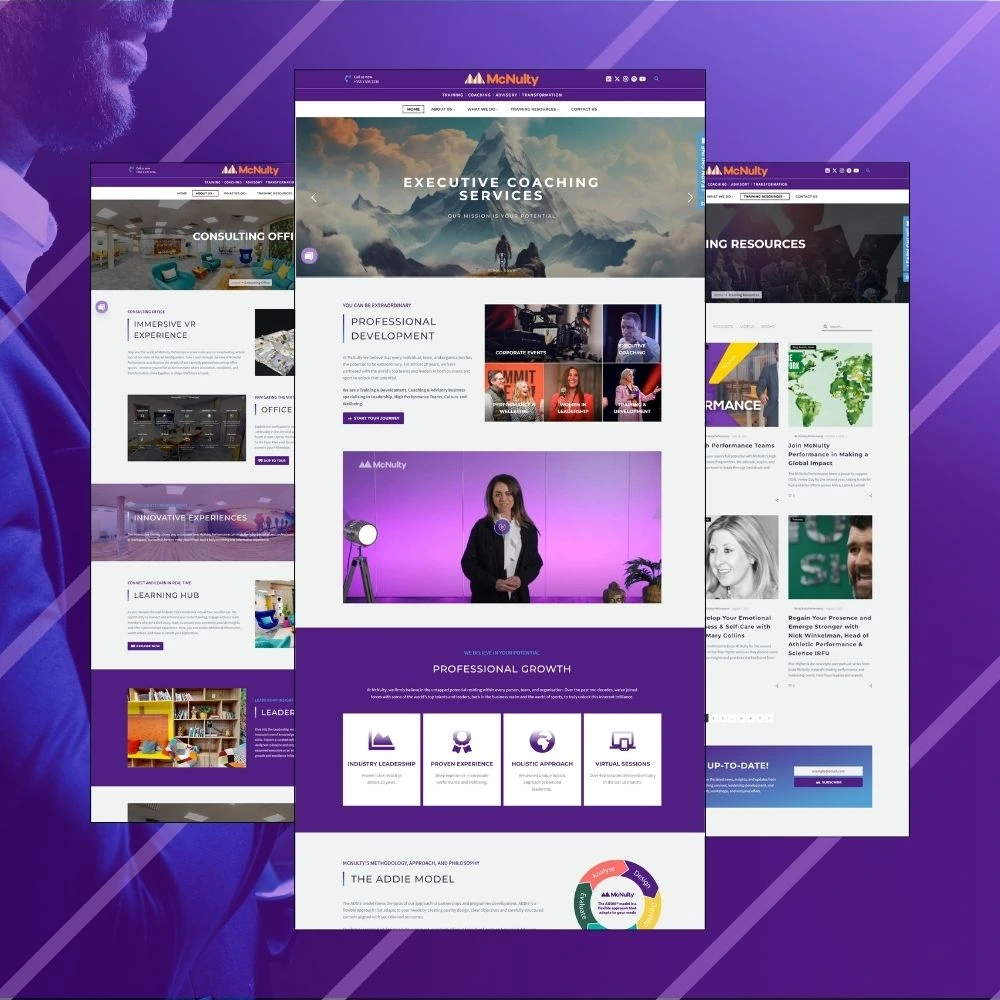 Web design for McNulty Performance, featuring executive coaching services