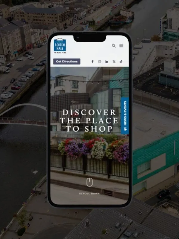 Mobile-friendly website design for Scotch Hall Shopping Centre featuring responsive layout and navigation for shoppers.