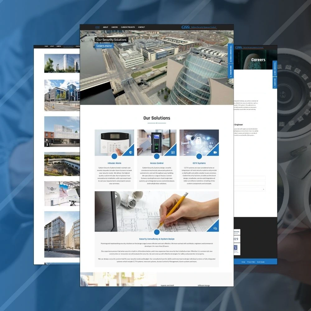 Security systems website design for Gallant Security showcasing security solutions and projects