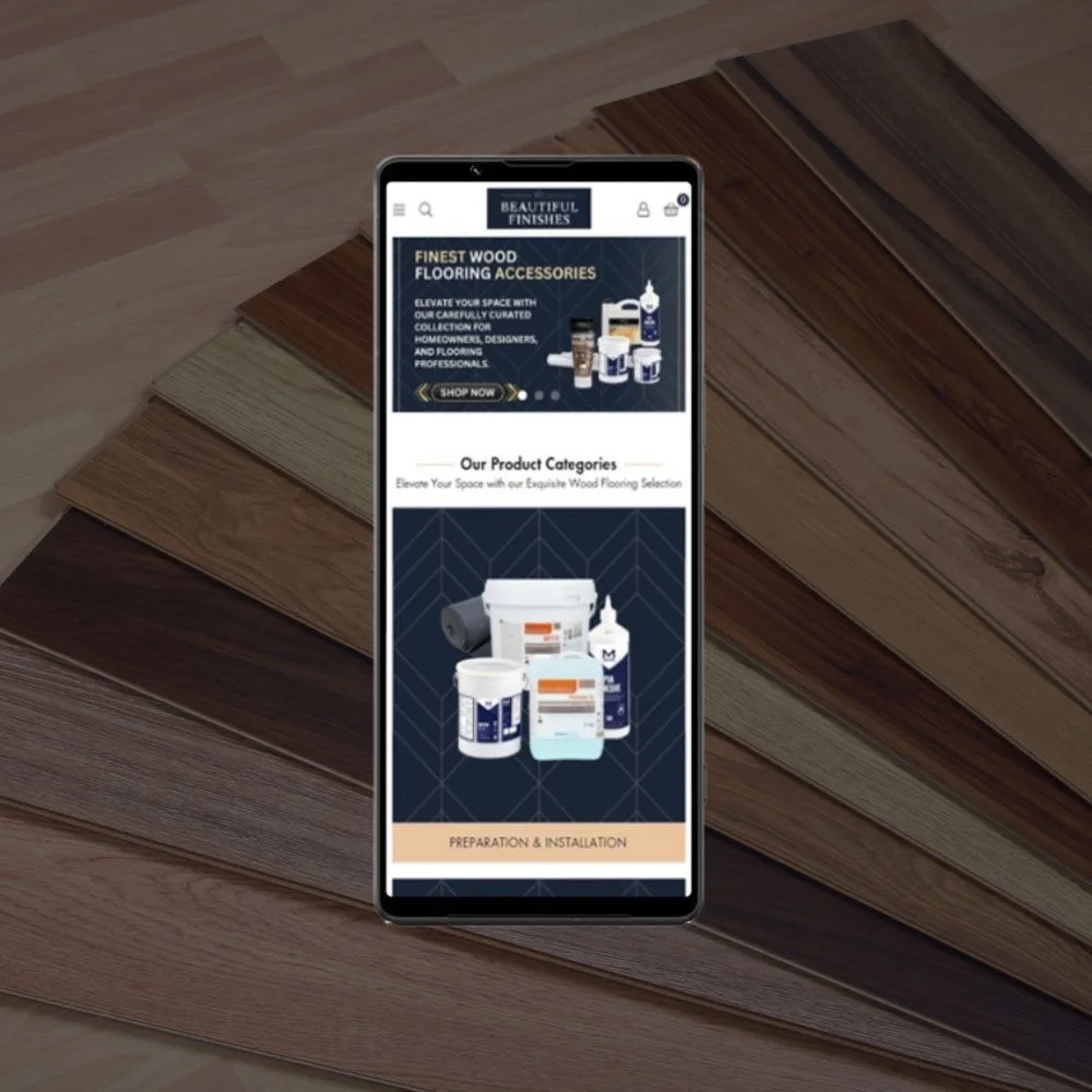 Mobile view showcasing eCommerce website design for wood flooring products