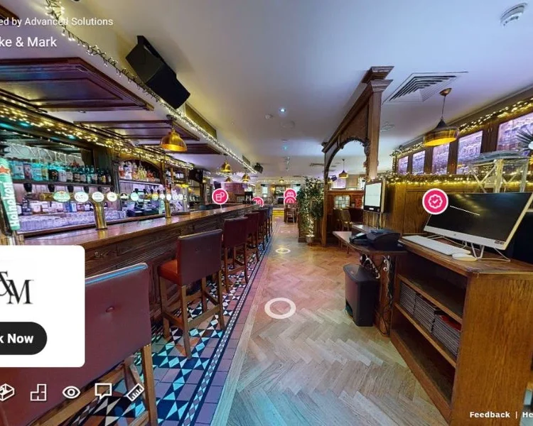 3D Virtual Tour of Make & Mark showcasing the stylish bar interior, detailed decor, and inviting ambiance.